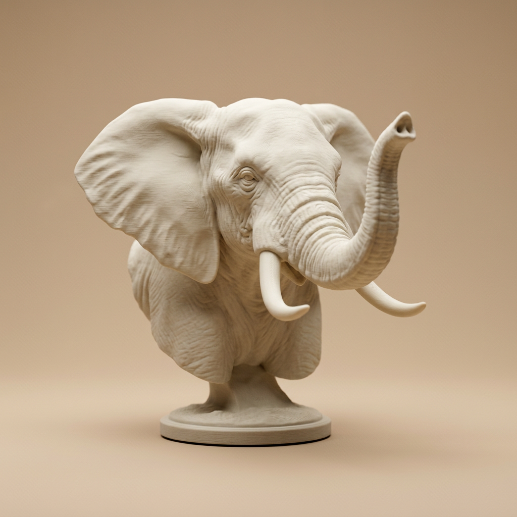 A 3D-printed elephant bust sculpture