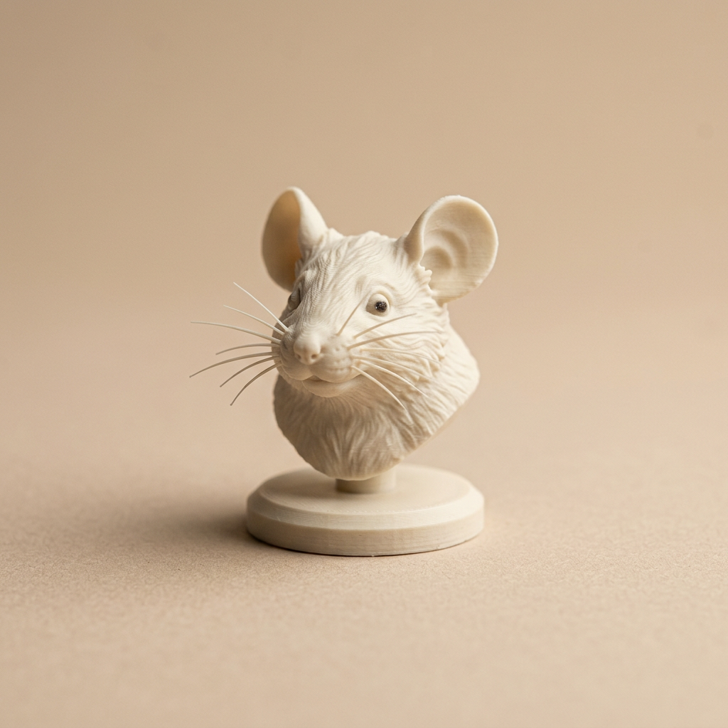 A 3D-printed mouse bust sculpture