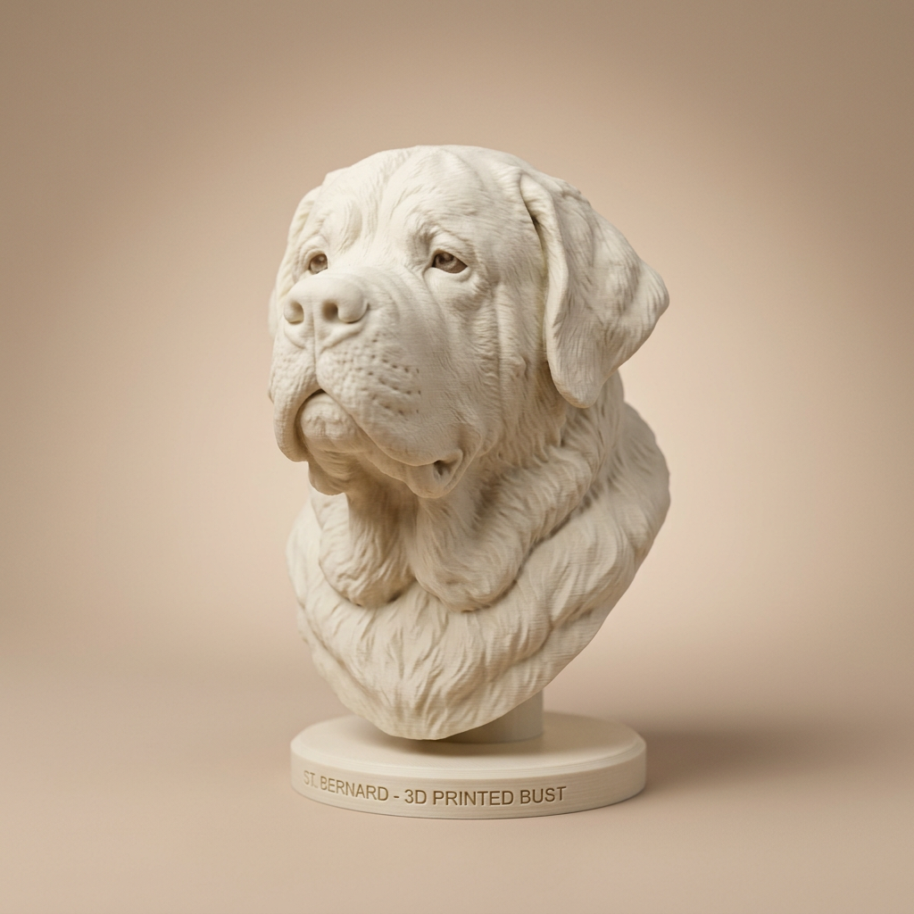 A 3D-printed St Bernard bust sculpture